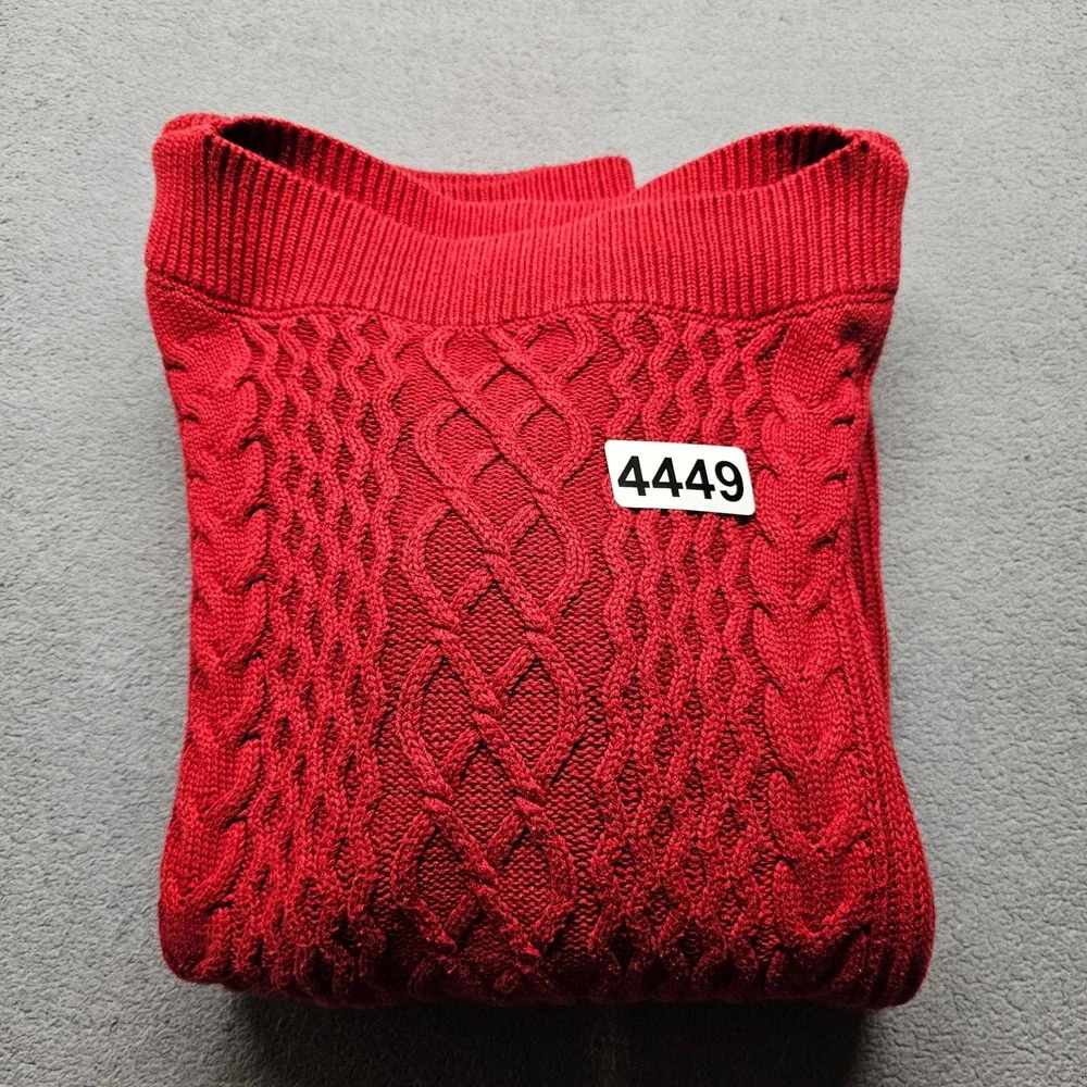 Tommy Hilfiger Cable Knit Sweater Womens XL Red Cotton Blend TJHHAK599B Pullover